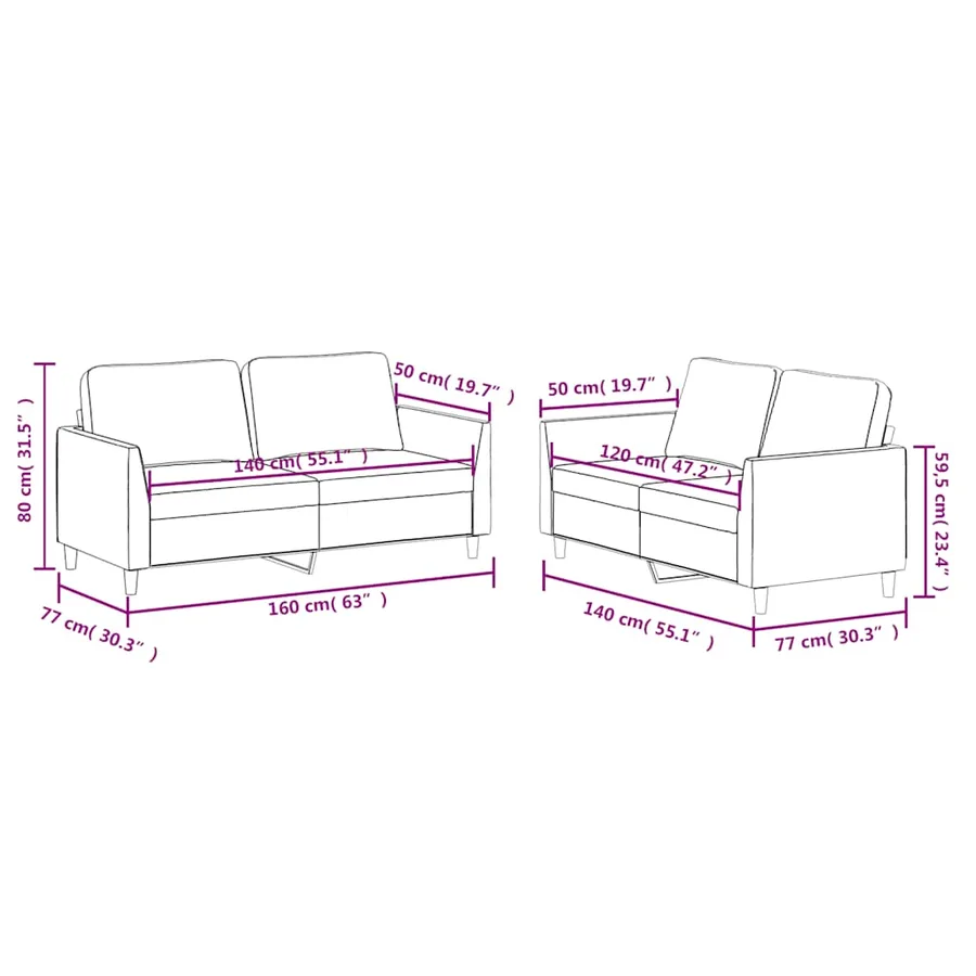 Ensemble de canapés 2 pcs avec coussins Noir Similicuir - 7
