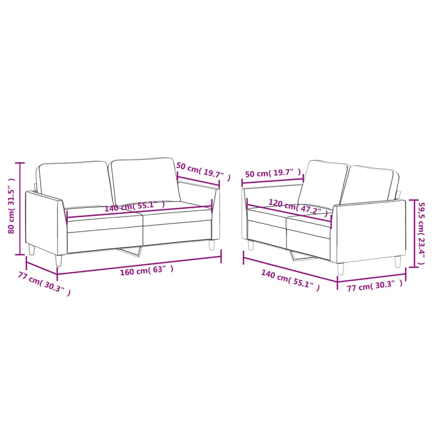Ensemble de canapés 2 pcs avec coussins Gris Similicuir - 7