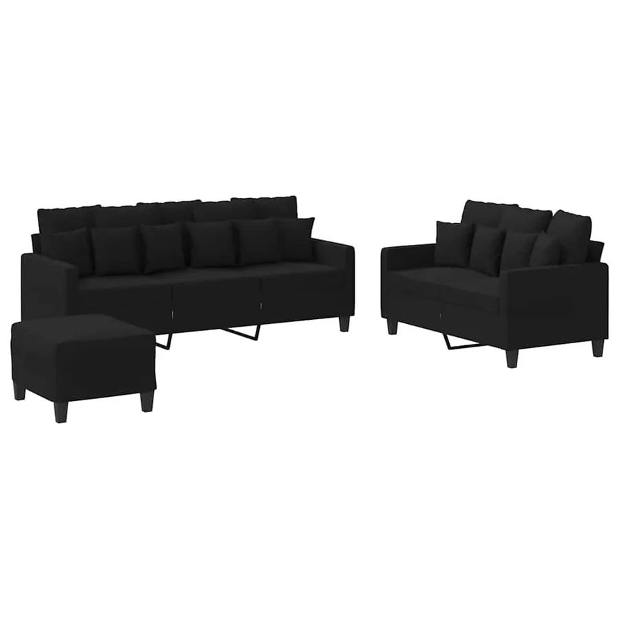 Ensemble de canapés 3 pcs avec coussins Noir Tissu - 2