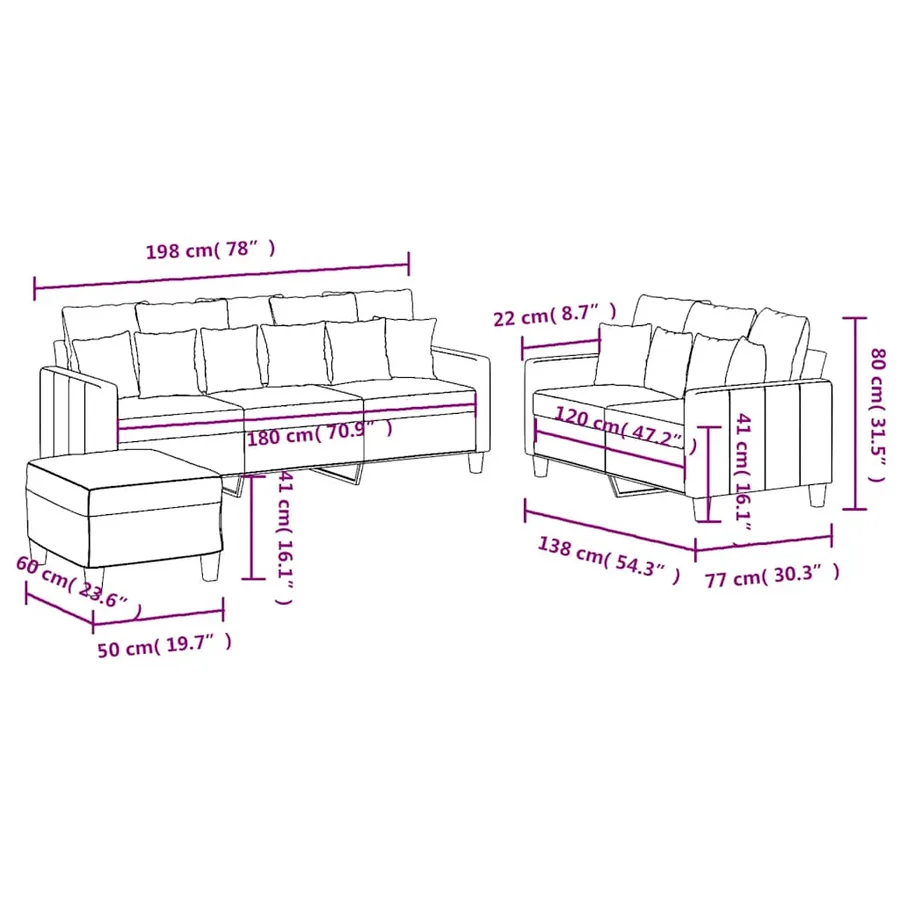 Ensemble de canapés 3 pcs avec coussins Noir Tissu - 9