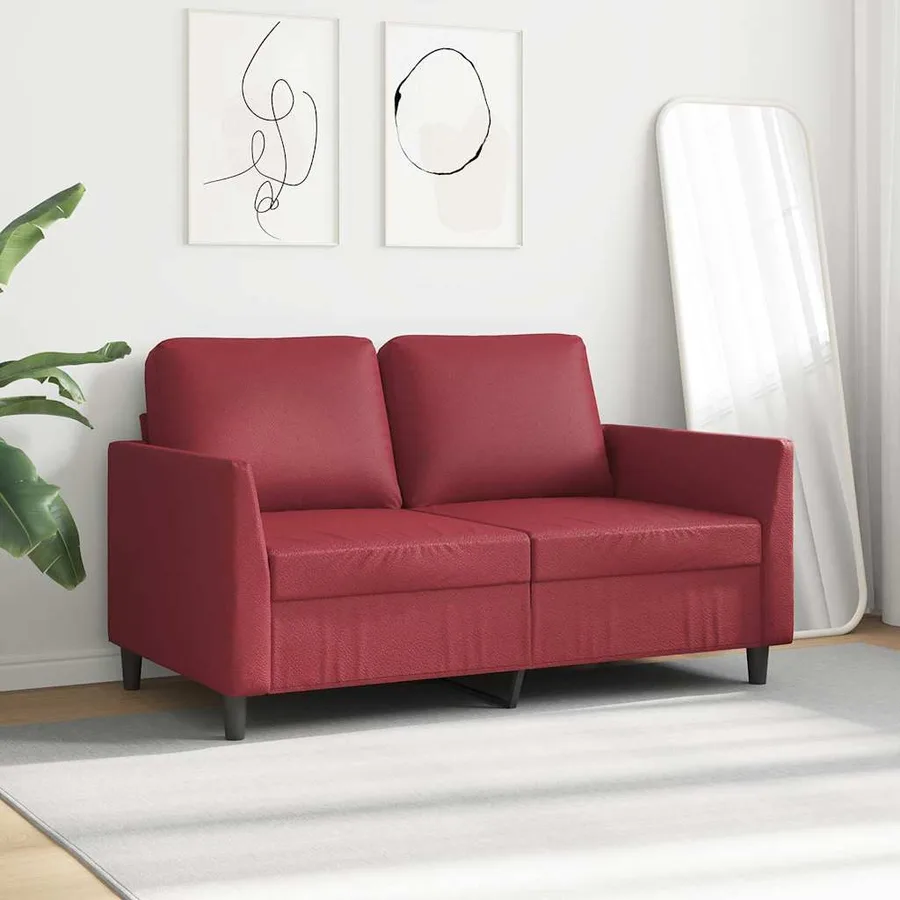 Canapé à 2 places Rouge bordeaux 120 cm Similicuir - 3