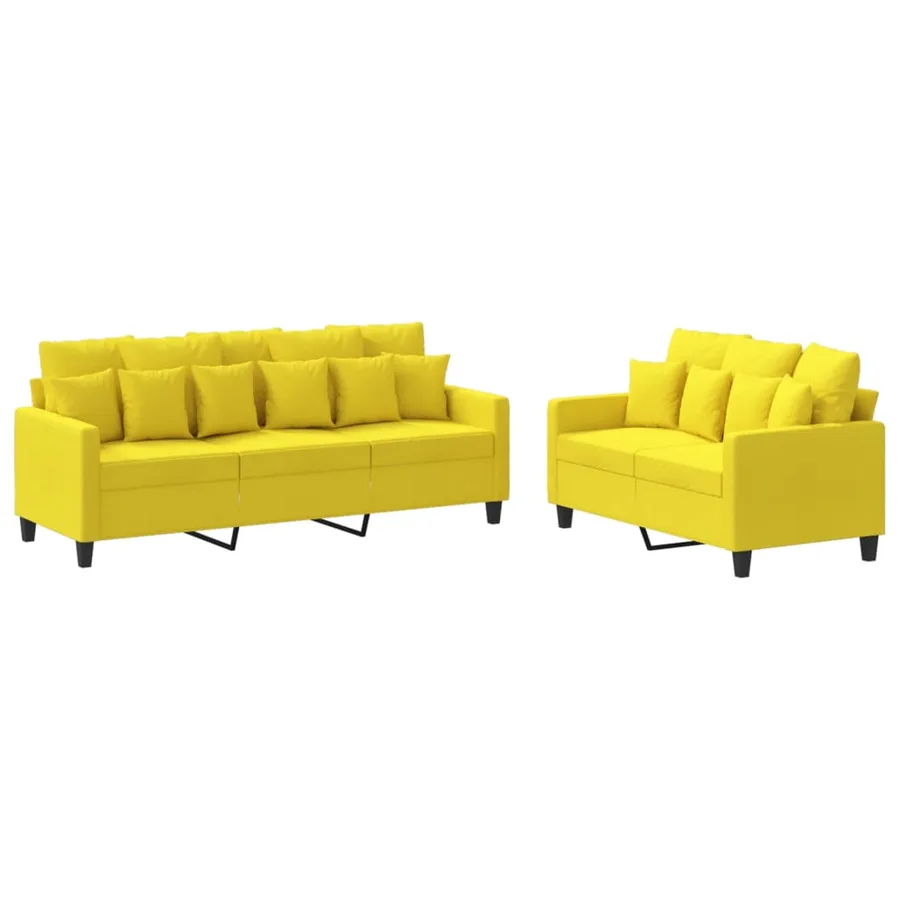Ensemble de canapés 2 pcs avec coussins Jaune clair Tissu - 2
