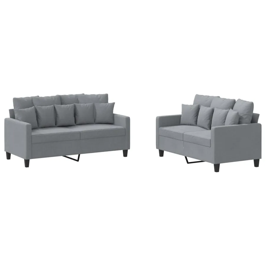 Ensemble de canapés 2 pcs avec coussins Gris clair Tissu - 2