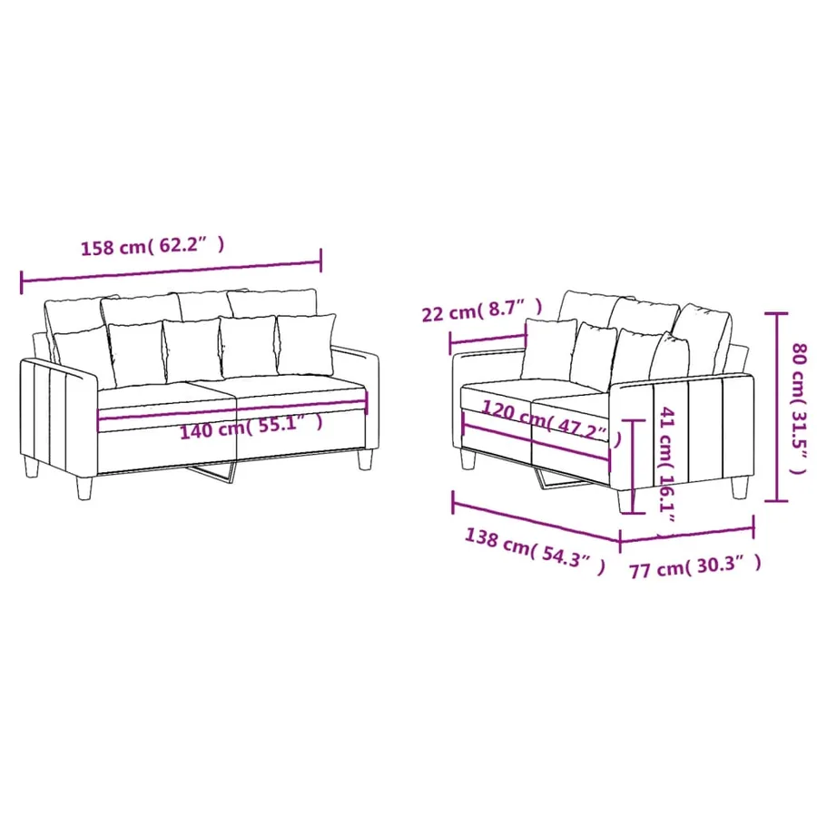 Ensemble de canapés 2 pcs avec coussins Gris clair Tissu - 7