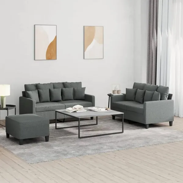Ensemble de canapés 3 pcs avec coussins Gris foncé Tissu