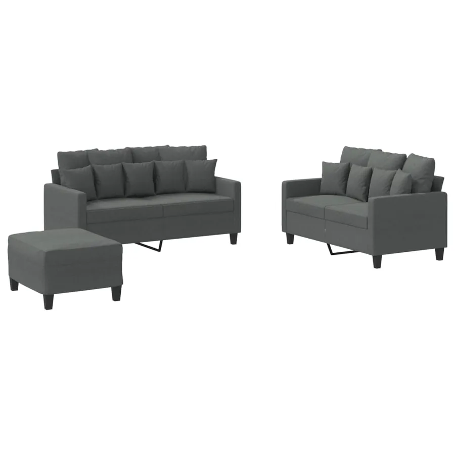 Ensemble de canapés 3 pcs avec coussins Gris foncé Tissu - 2