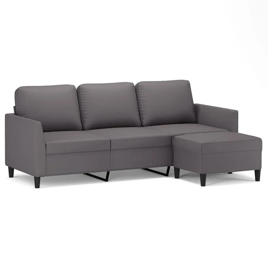 Canapé à 3 places avec repose-pieds Gris 180 cm Similicuir - 2