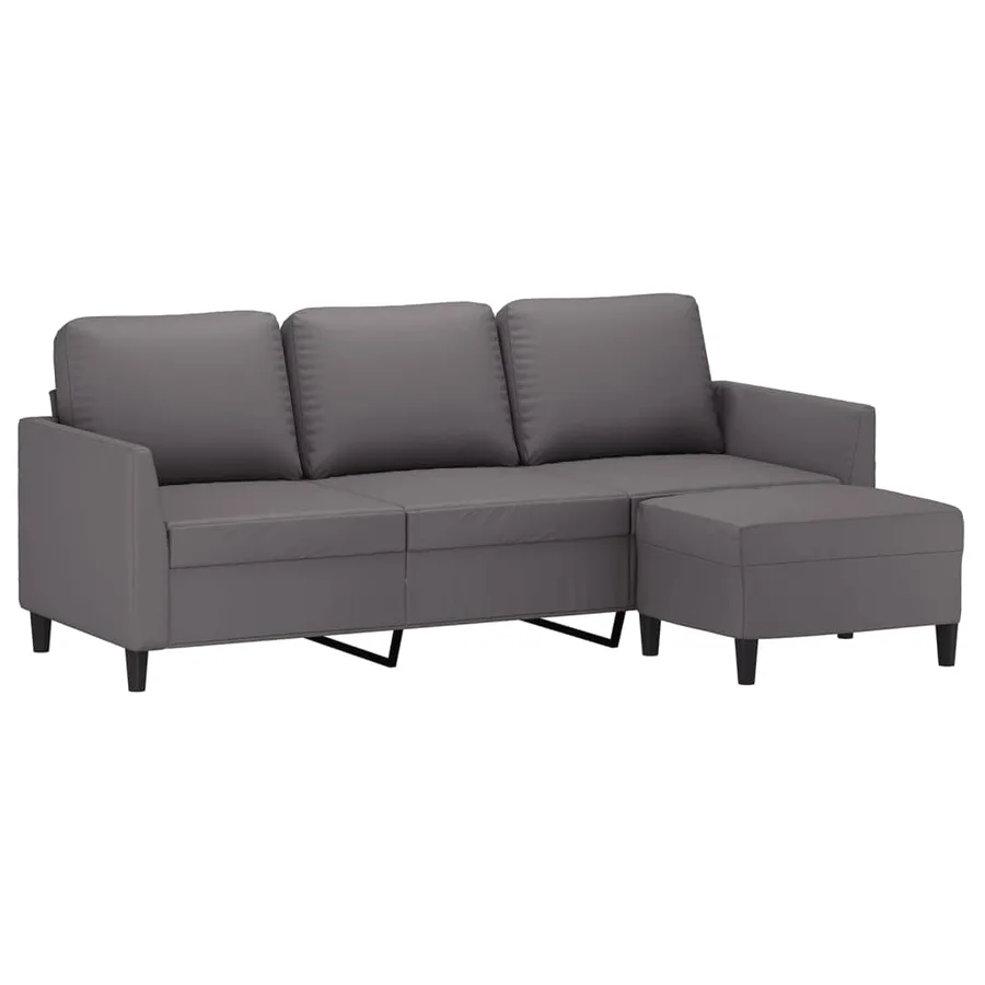 Canapé à 3 places avec repose-pieds Gris 180 cm Similicuir - 3