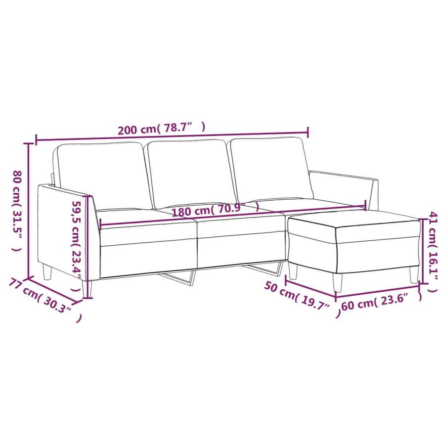Canapé à 3 places avec repose-pieds Gris 180 cm Similicuir - 7