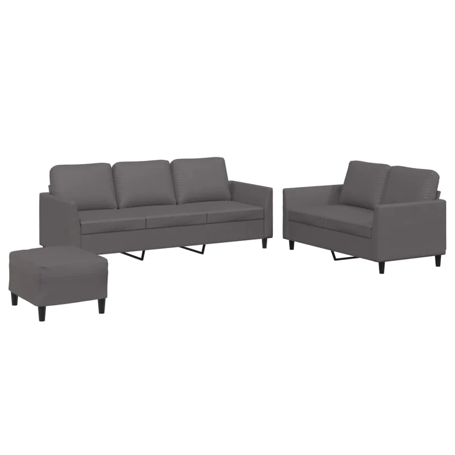 Ensemble de canapés 3 pcs avec coussins Gris Similicuir - 2