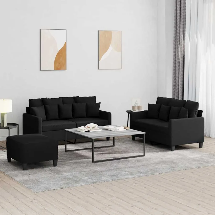 Ensemble de canapés 3 pcs avec coussins Noir Tissu