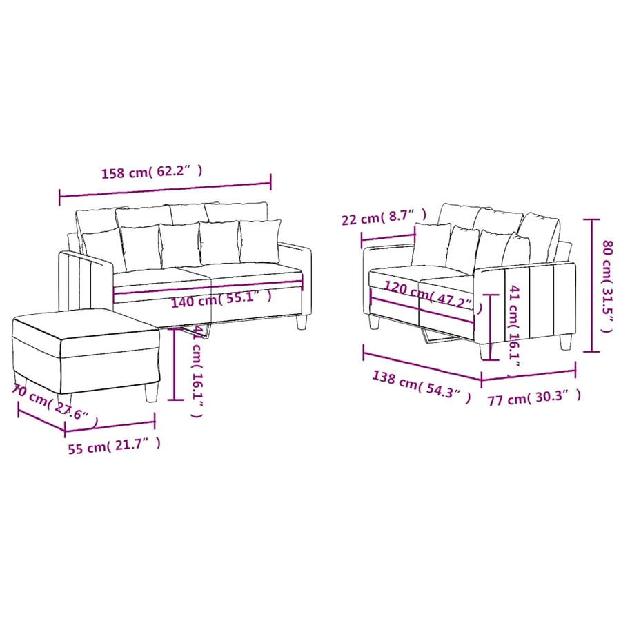 Ensemble de canapés 3 pcs avec coussins Noir Tissu - 9