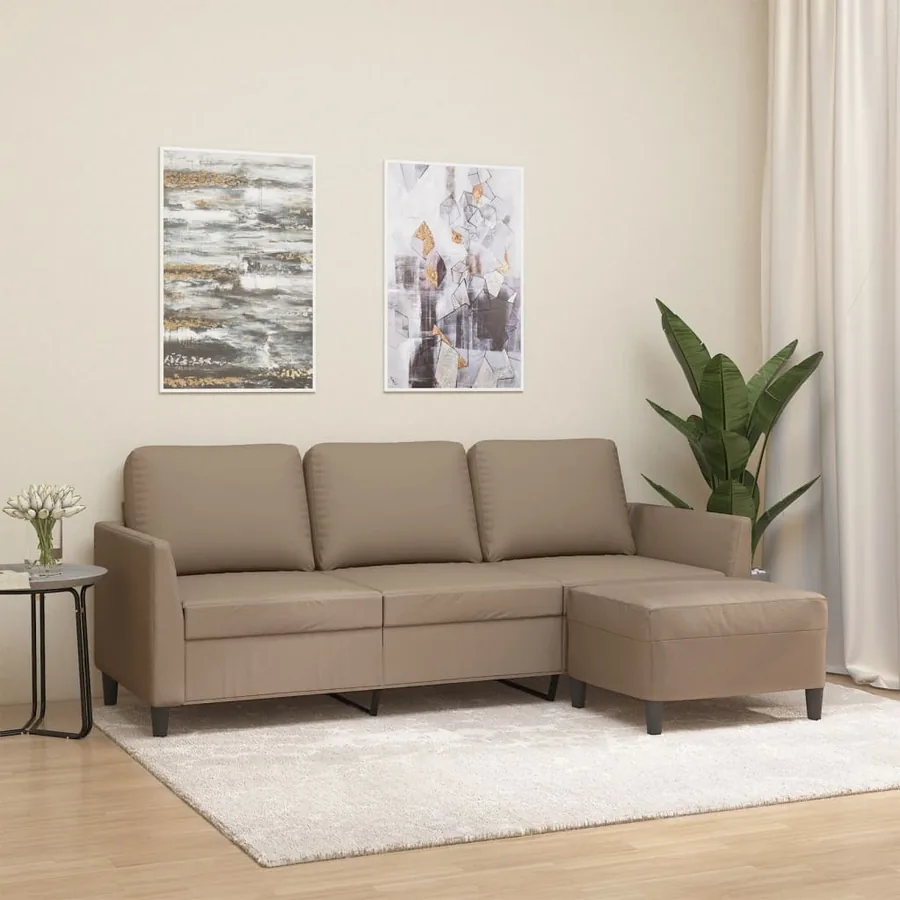 Canapé à 3 places avec repose-pieds Cappuccino 180cm Similicuir
