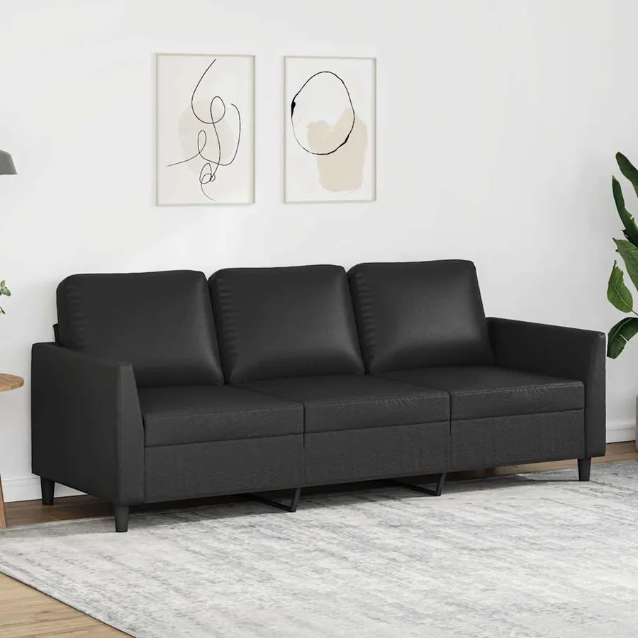 Canapé à 3 places Noir 180 cm Similicuir