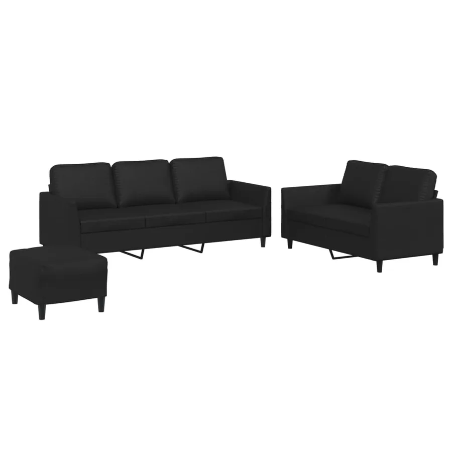 Ensemble de canapés 3 pcs avec coussins Noir Similicuir - 2