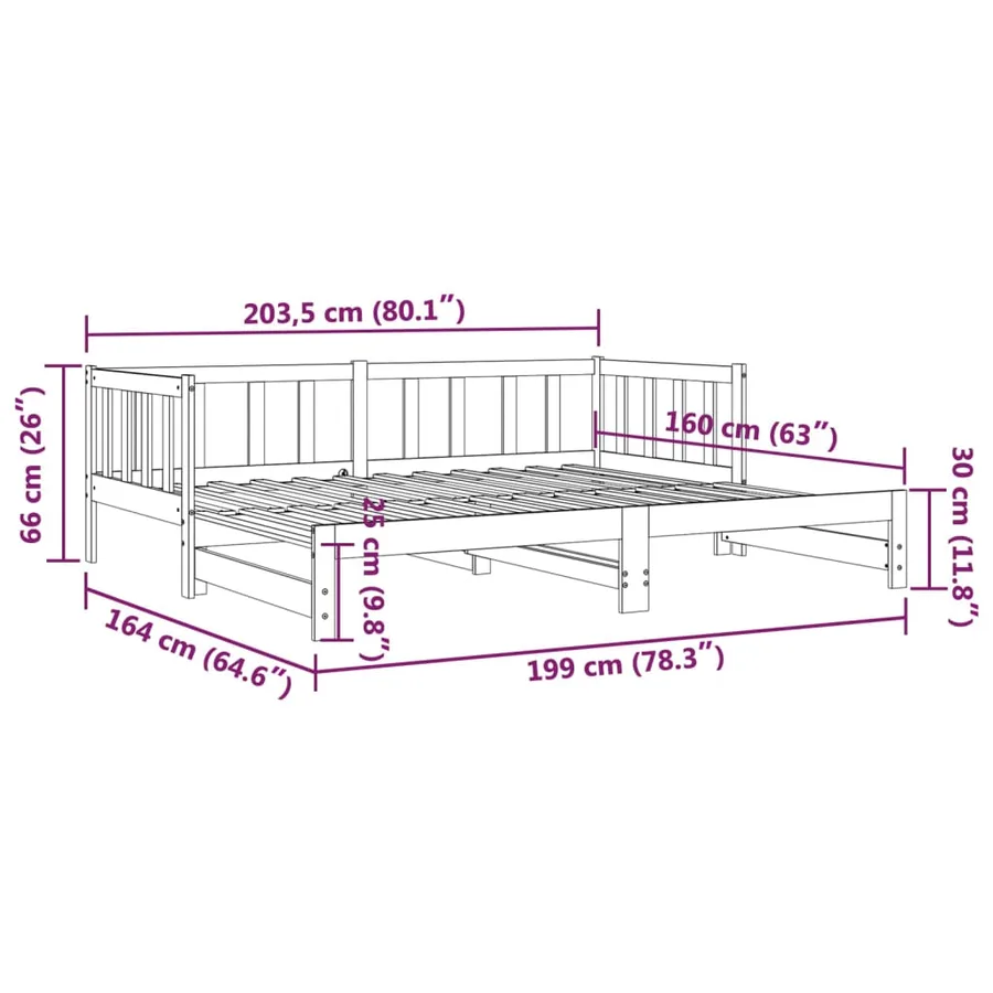 Lit de jour et lit gigogne sans matelas 80x200 cm bois massif - 14