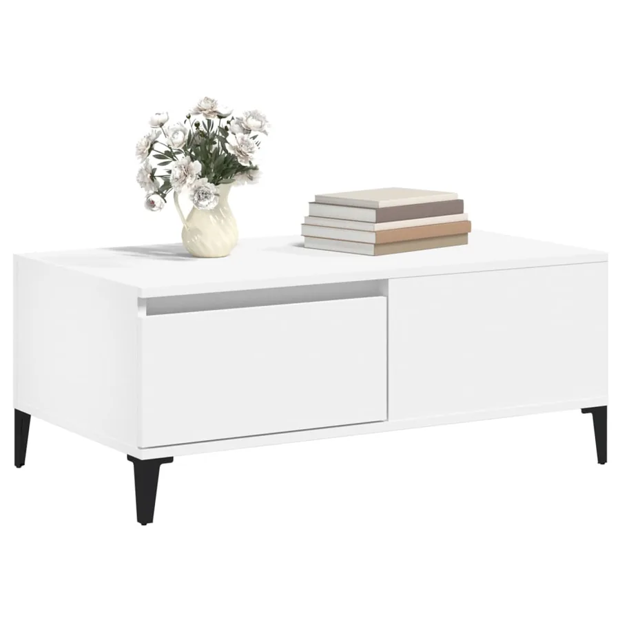 Table basse Blanc 90x50x36,5 cm Bois d'ingénierie - 4