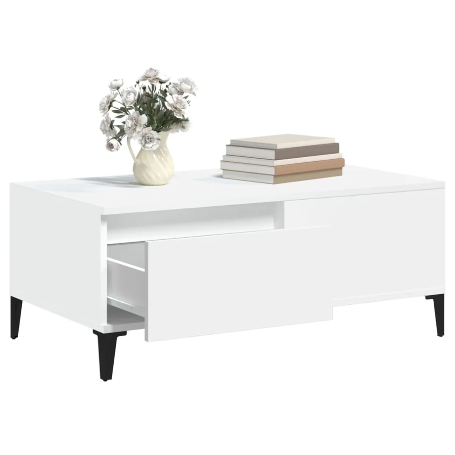 Table basse Blanc 90x50x36,5 cm Bois d'ingénierie - 5