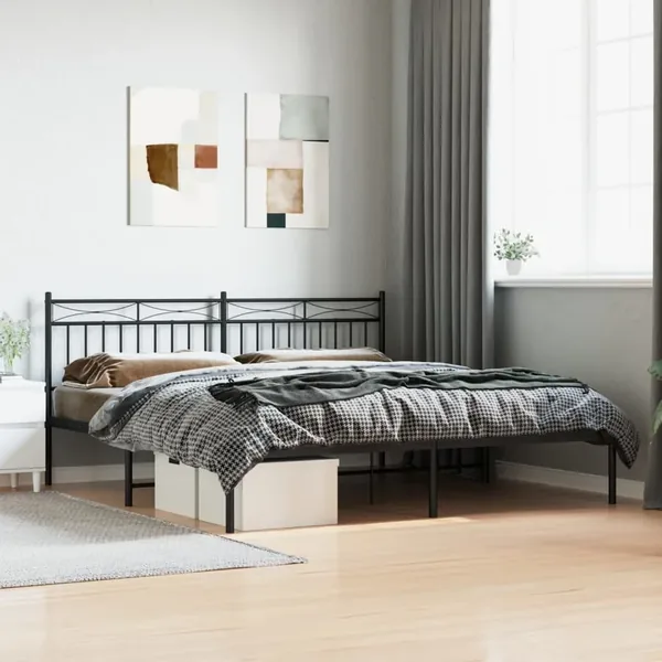 Cadre de lit métal sans matelas et tête de lit noir 180x200 cm