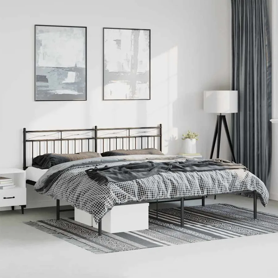 Cadre de lit métal sans matelas avec tête de lit noir 193x203cm