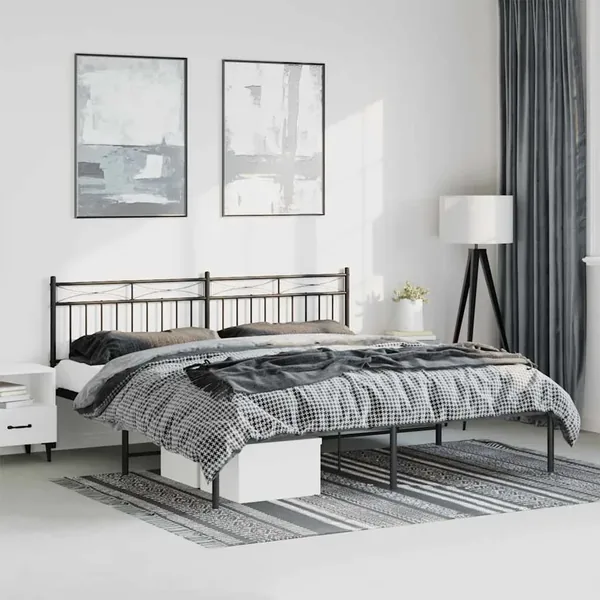 Cadre de lit métal sans matelas avec tête de lit noir 193x203cm