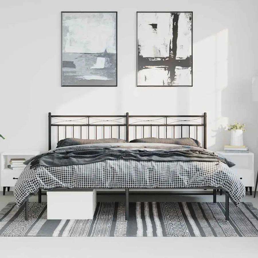 Cadre de lit métal sans matelas avec tête de lit noir 193x203cm - 3