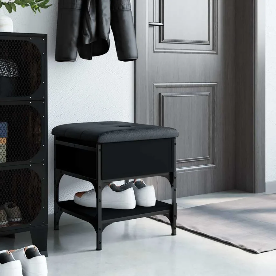 Banc à chaussures noir 42x42x45 cm bois d'ingénierie - 3