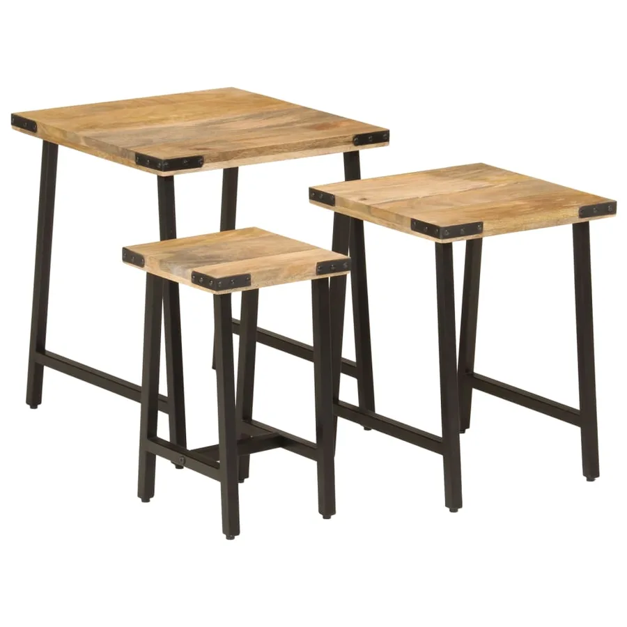 Tables basses gigognes 3 pcs bois massif de manguier et fer - 10