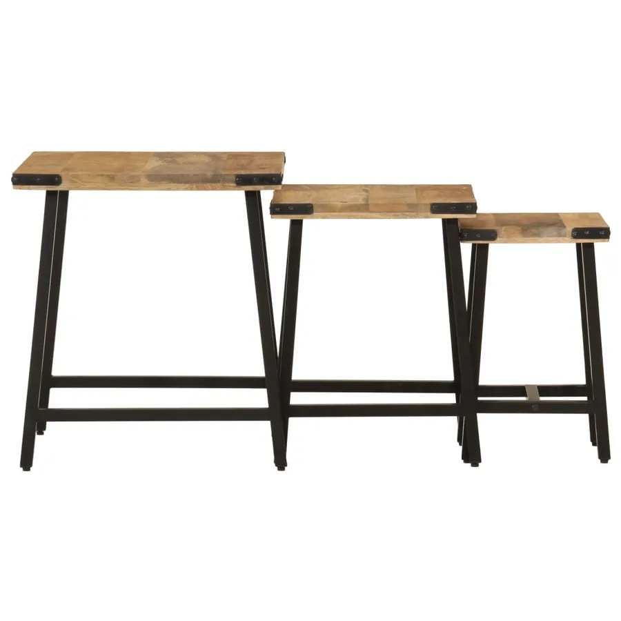 Tables basses gigognes 3 pcs bois massif de manguier et fer - 3