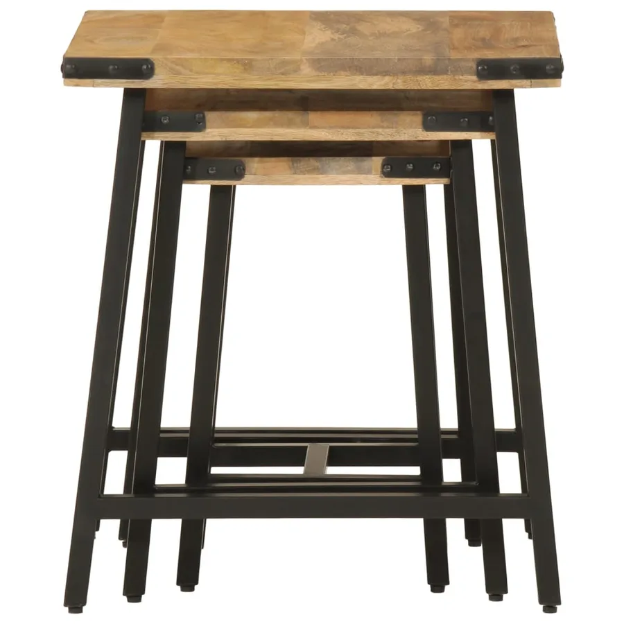 Tables basses gigognes 3 pcs bois massif de manguier et fer - 5