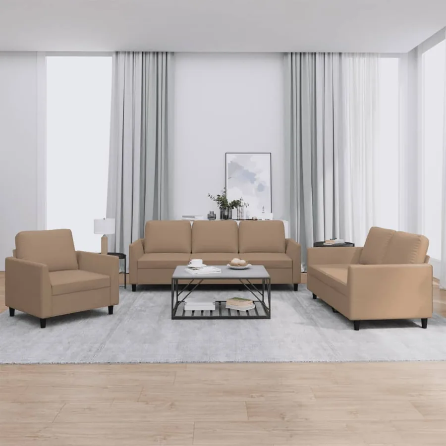 Ensemble de canapés 3 pcs avec coussins Cappuccino Similicuir