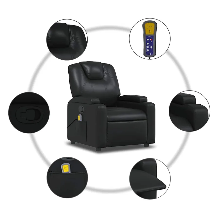 Fauteuil de massage inclinable Noir Similicuir - 9