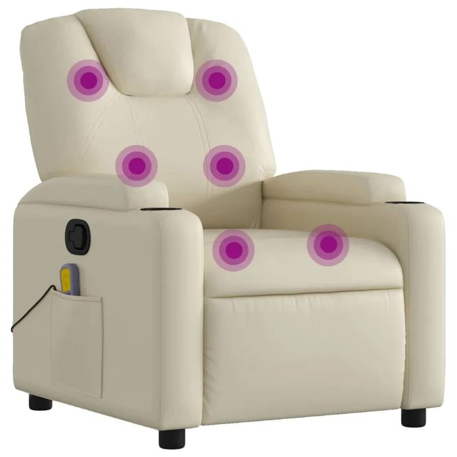 Fauteuil de massage inclinable crème similicuir - 2