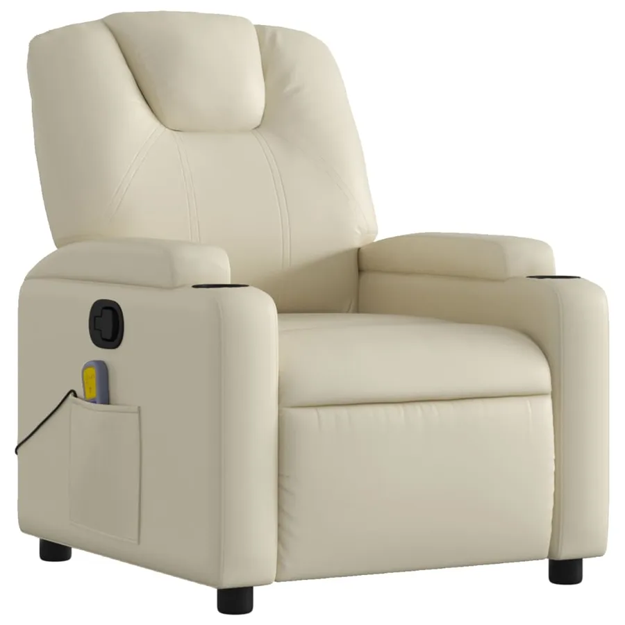 Fauteuil de massage inclinable crème similicuir - 3