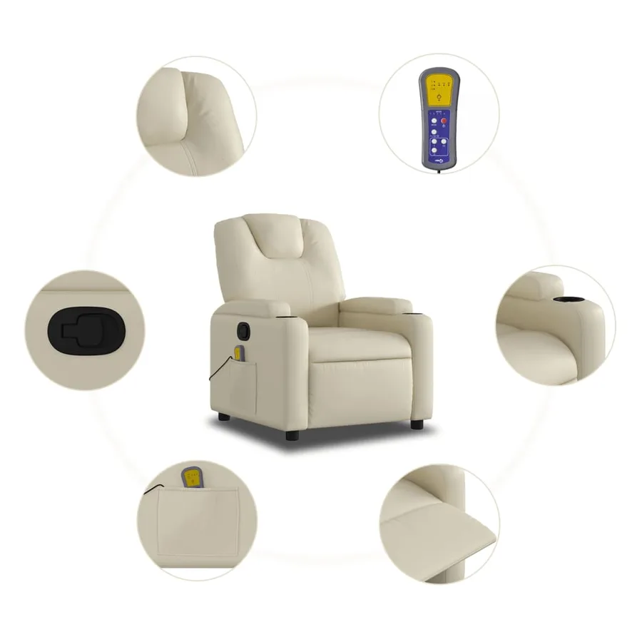 Fauteuil de massage inclinable crème similicuir - 6