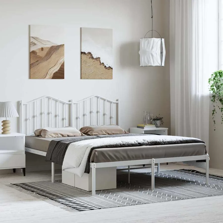 Cadre de lit métal sans matelas et tête de lit blanc 150x200 cm