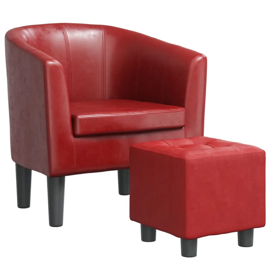 Fauteuil avec repose-pied rouge bordeaux similicuir - 2
