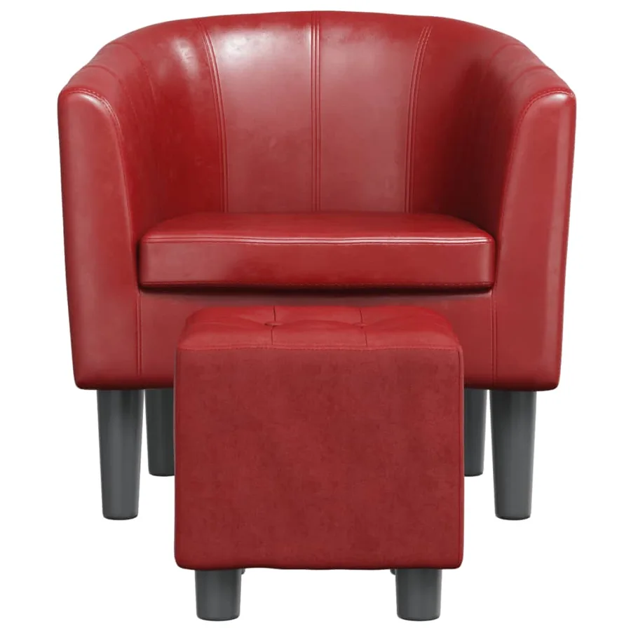 Fauteuil avec repose-pied rouge bordeaux similicuir - 3