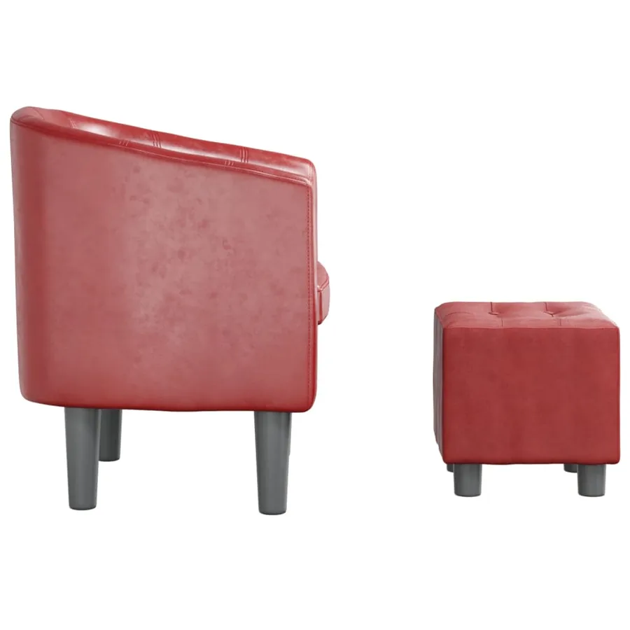 Fauteuil avec repose-pied rouge bordeaux similicuir - 4
