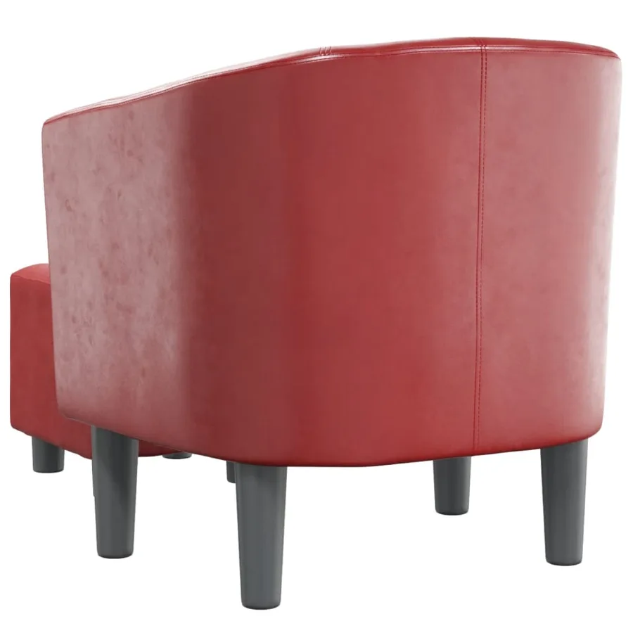 Fauteuil avec repose-pied rouge bordeaux similicuir - 5