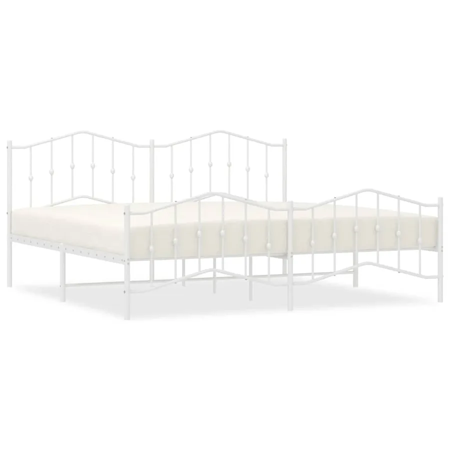 Cadre de lit métal sans matelas et pied de lit blanc 200x200 cm - 2