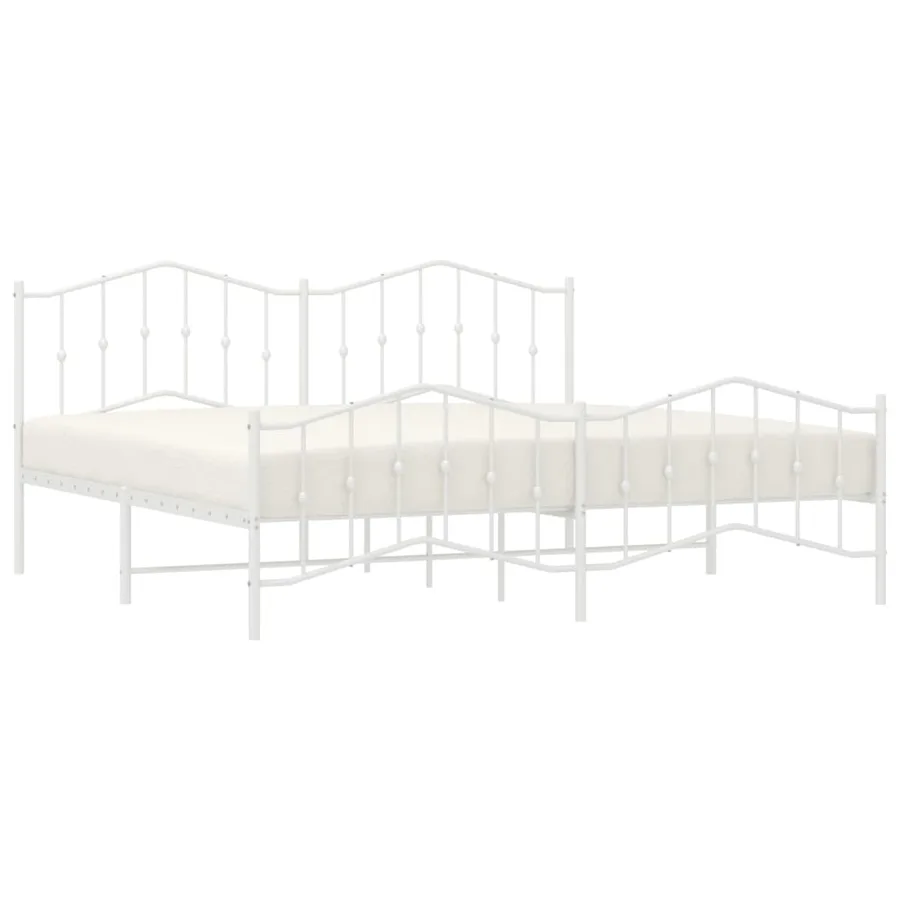 Cadre de lit métal sans matelas et pied de lit blanc 200x200 cm - 3