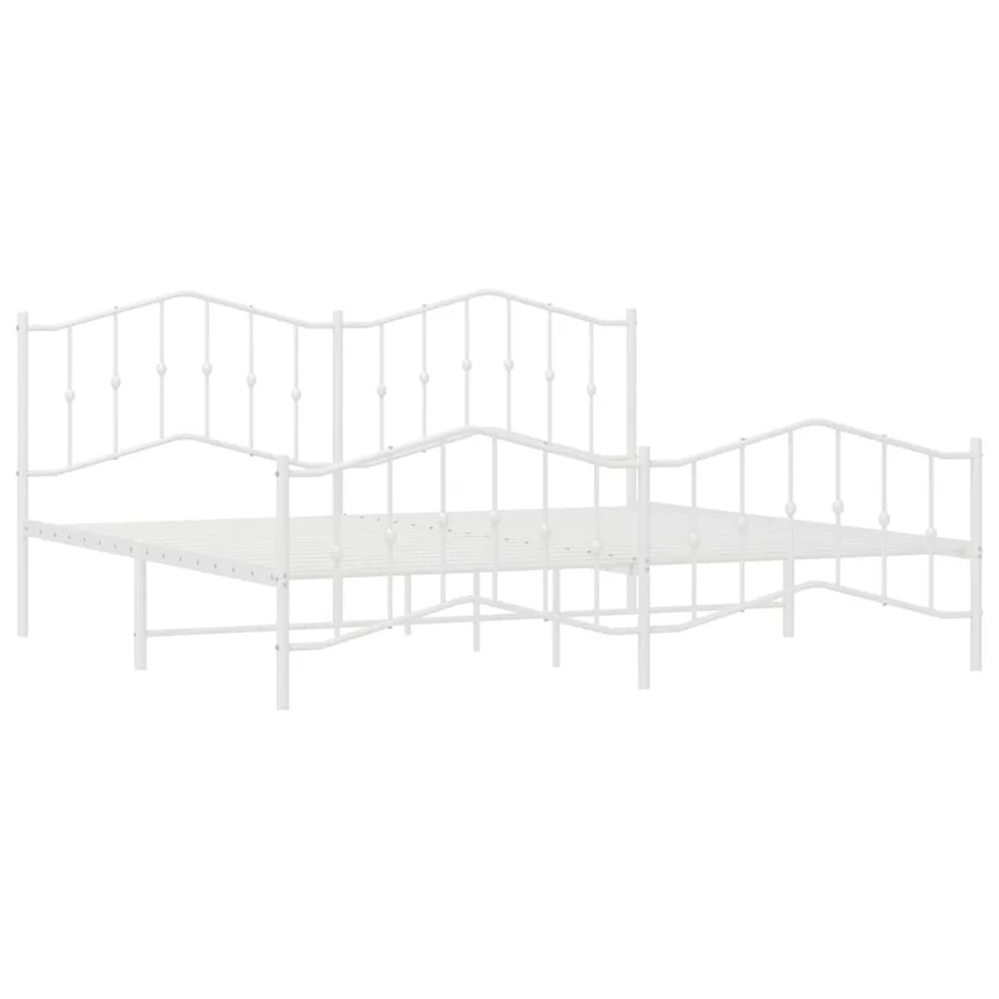 Cadre de lit métal sans matelas et pied de lit blanc 200x200 cm - 4