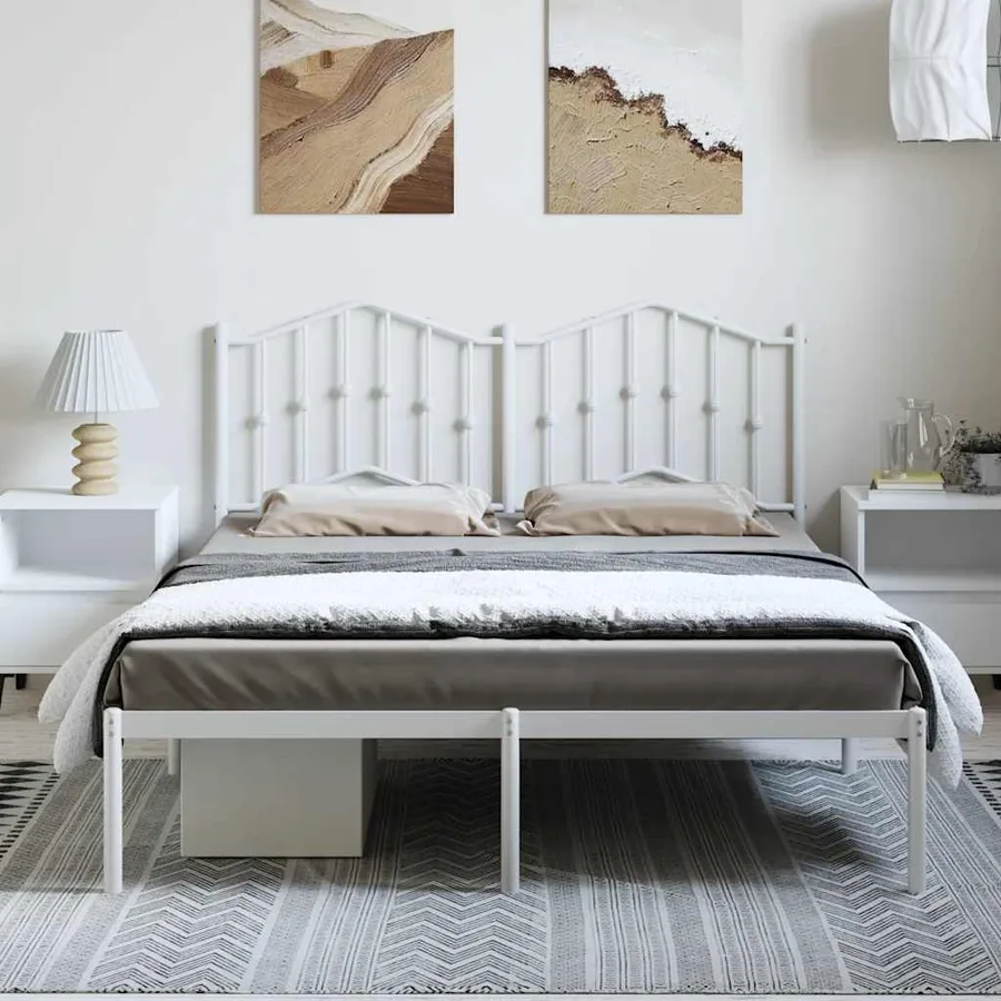 Cadre de lit métal sans matelas et tête de lit blanc 135x190 cm - 3