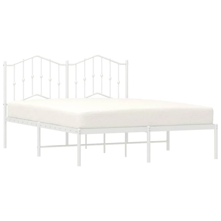 Cadre de lit métal sans matelas et tête de lit blanc 135x190 cm - 4