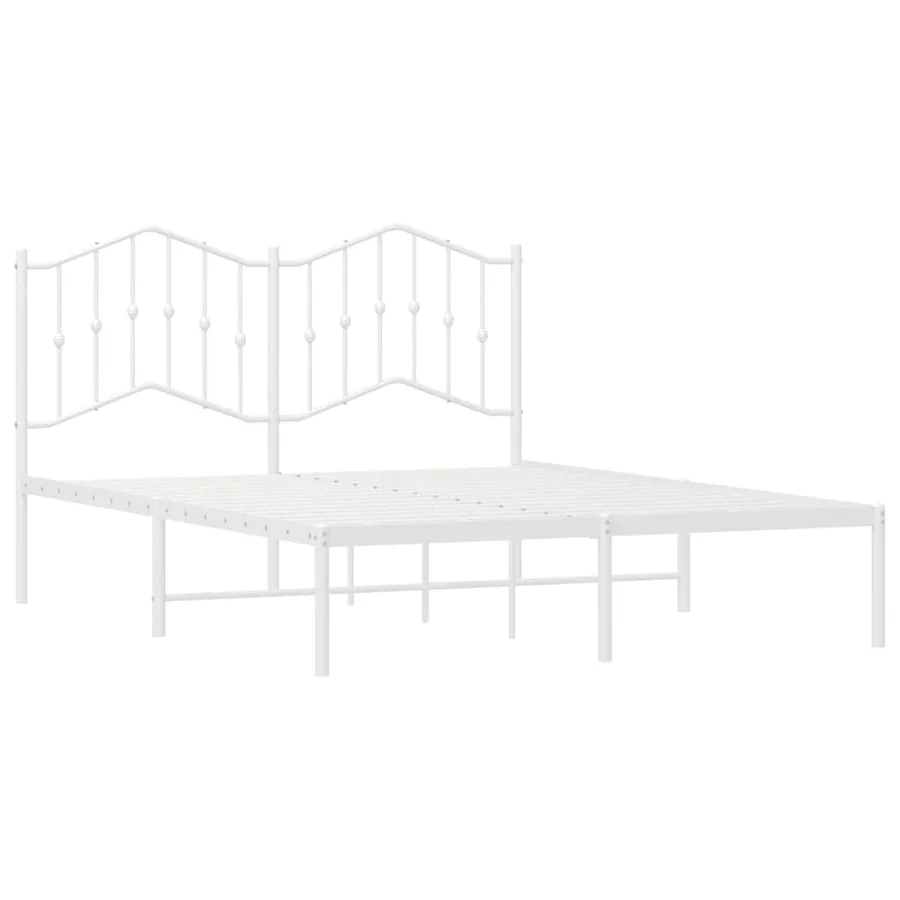 Cadre de lit métal sans matelas et tête de lit blanc 135x190 cm - 5