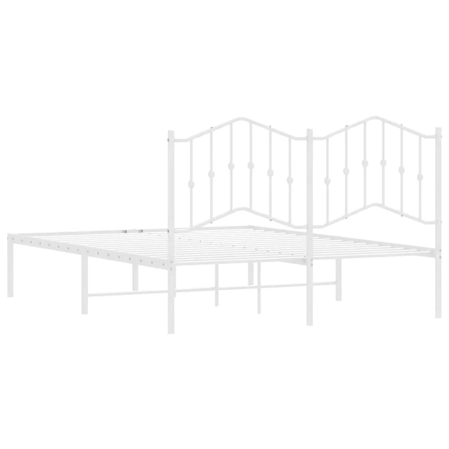 Cadre de lit métal sans matelas et tête de lit blanc 135x190 cm - 8