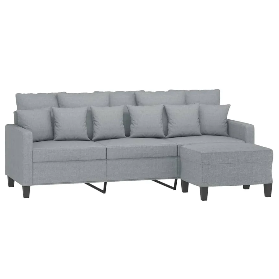 Canapé à 3 places avec repose-pieds Gris clair 180 cm Tissu - 3