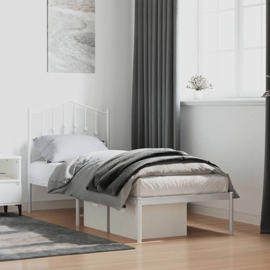 Cadre de lit métal sans matelas avec tête de lit blanc 75x190cm