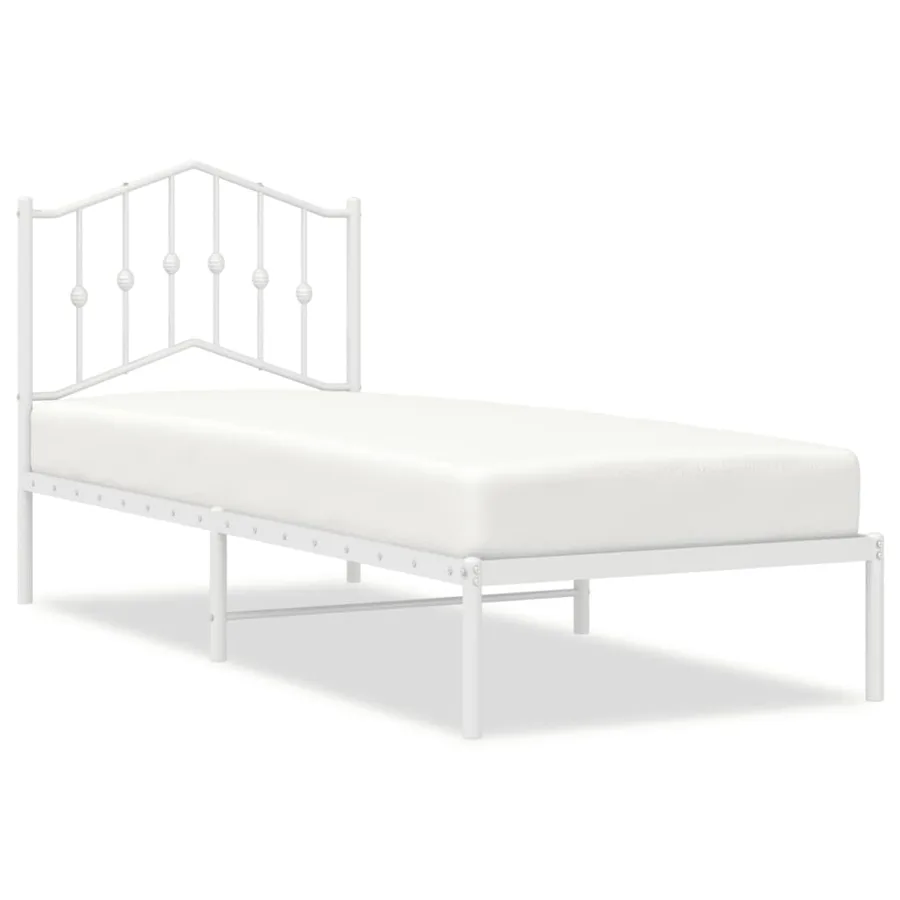Cadre de lit métal sans matelas avec tête de lit blanc 75x190cm - 2